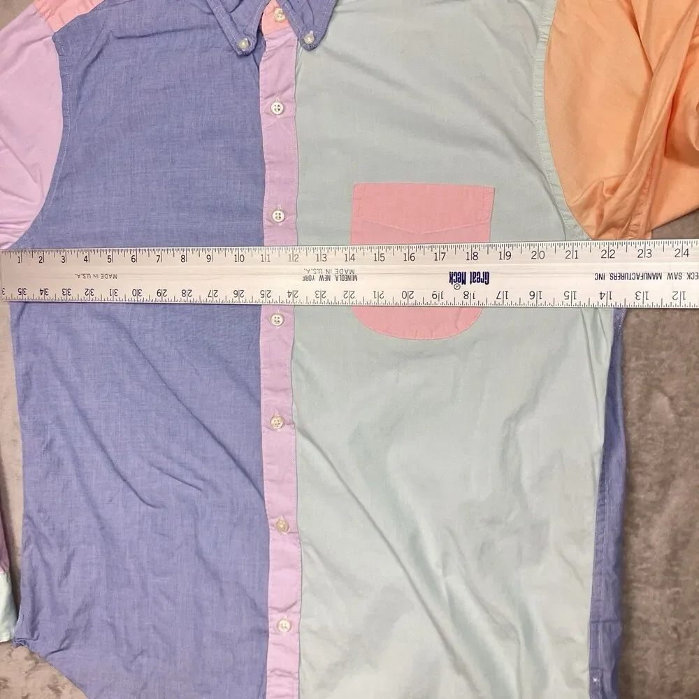 J Crew Secret Wash Shirt Mens XL Colorblock Organic Cotton Button Down Coastal‎